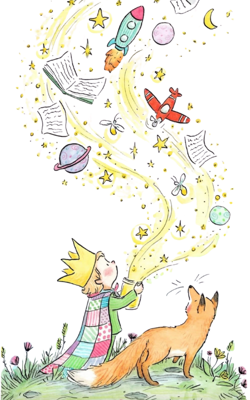 Drawing of a child and fox